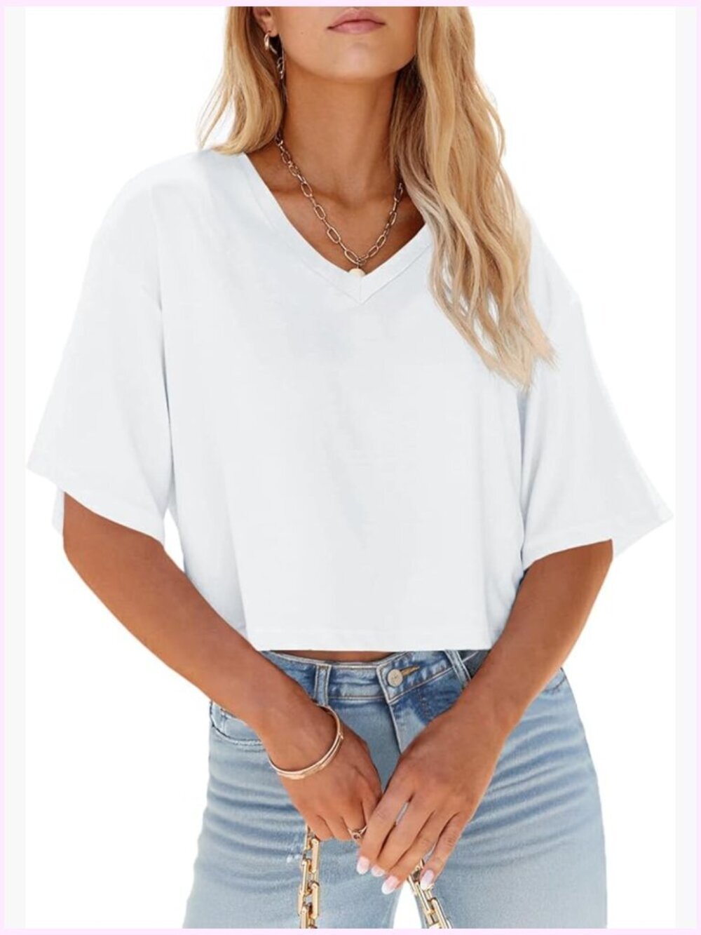 Womens V Neck Cropped T Shirts Casual Summer Crop Top Half Sleeve Solid Tee